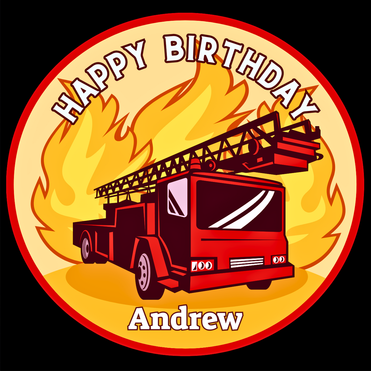 Personalised Cake Topper Edible Pre-cut Fire Fighter Fire Engine Image Topper Premium Icing Wafer or Birthday Poster