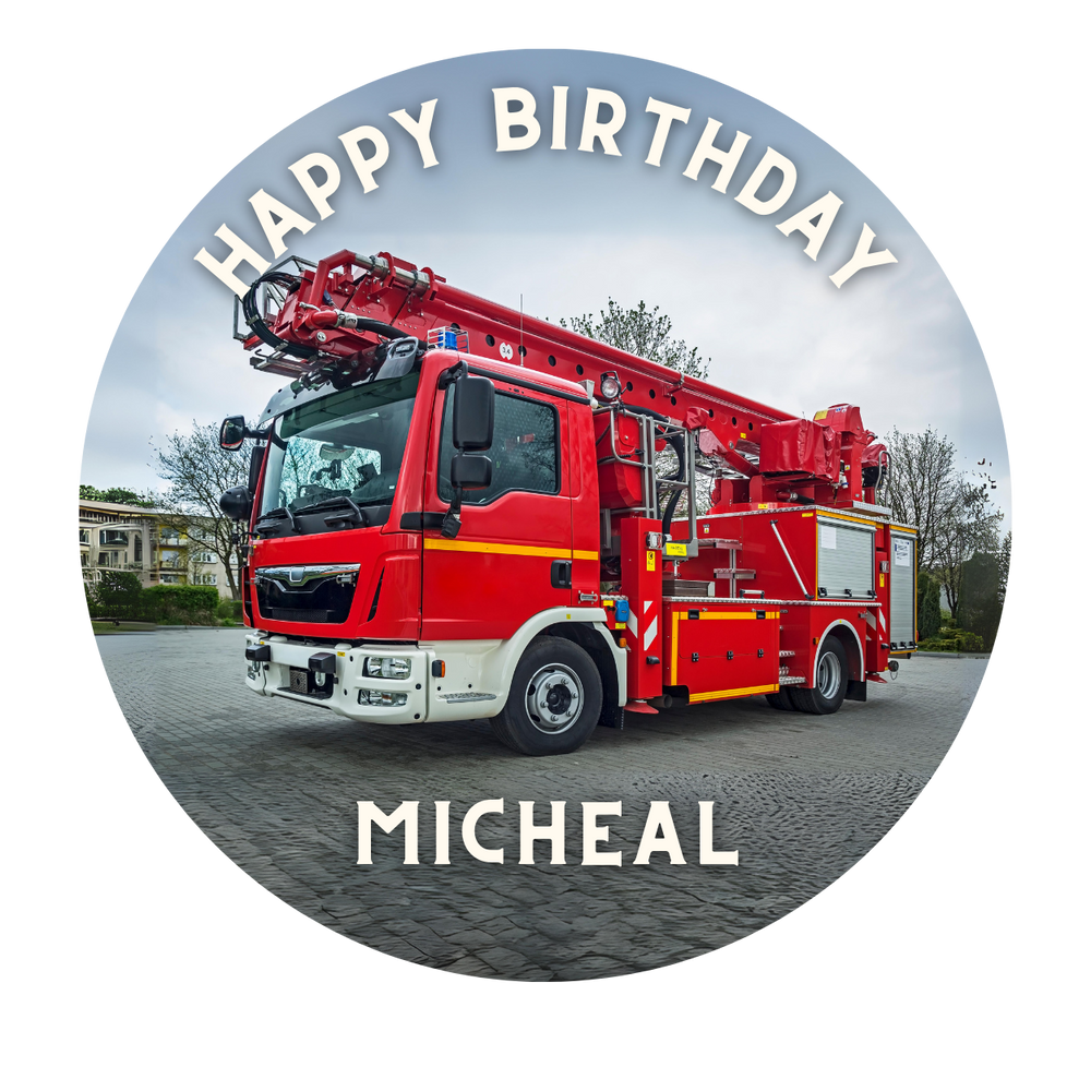 Personalised Cake Topper Edible Pre-cut Fire Fighter Fire Engine Photo ...