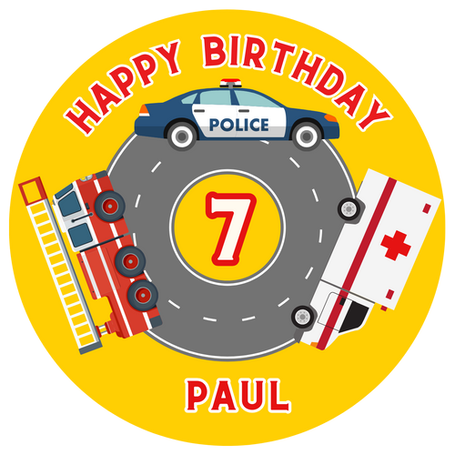 Personalised Cake Topper Edible Pre-cut Emergency Services Police Ambulance Fire Engine Photo Image Topper Premium Icing Wafer or Birthday Poster