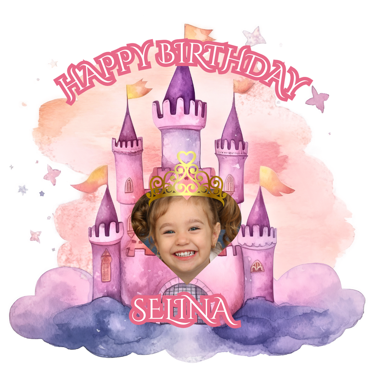 Personalised Cake Topper Edible Pre-cut Pink Girls Castle Princess Topper Premium Icing Wafer or Birthday Poster