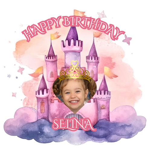 Personalised Cake Topper Edible Pre-cut Pink Girls Castle Princess Topper Premium Icing Wafer or Birthday Poster