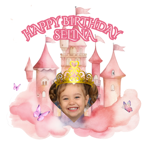 Personalised Cake Topper Edible Pre-cut Pink Butterfly Girls Castle Princess Topper Premium Icing Wafer or Birthday Poster