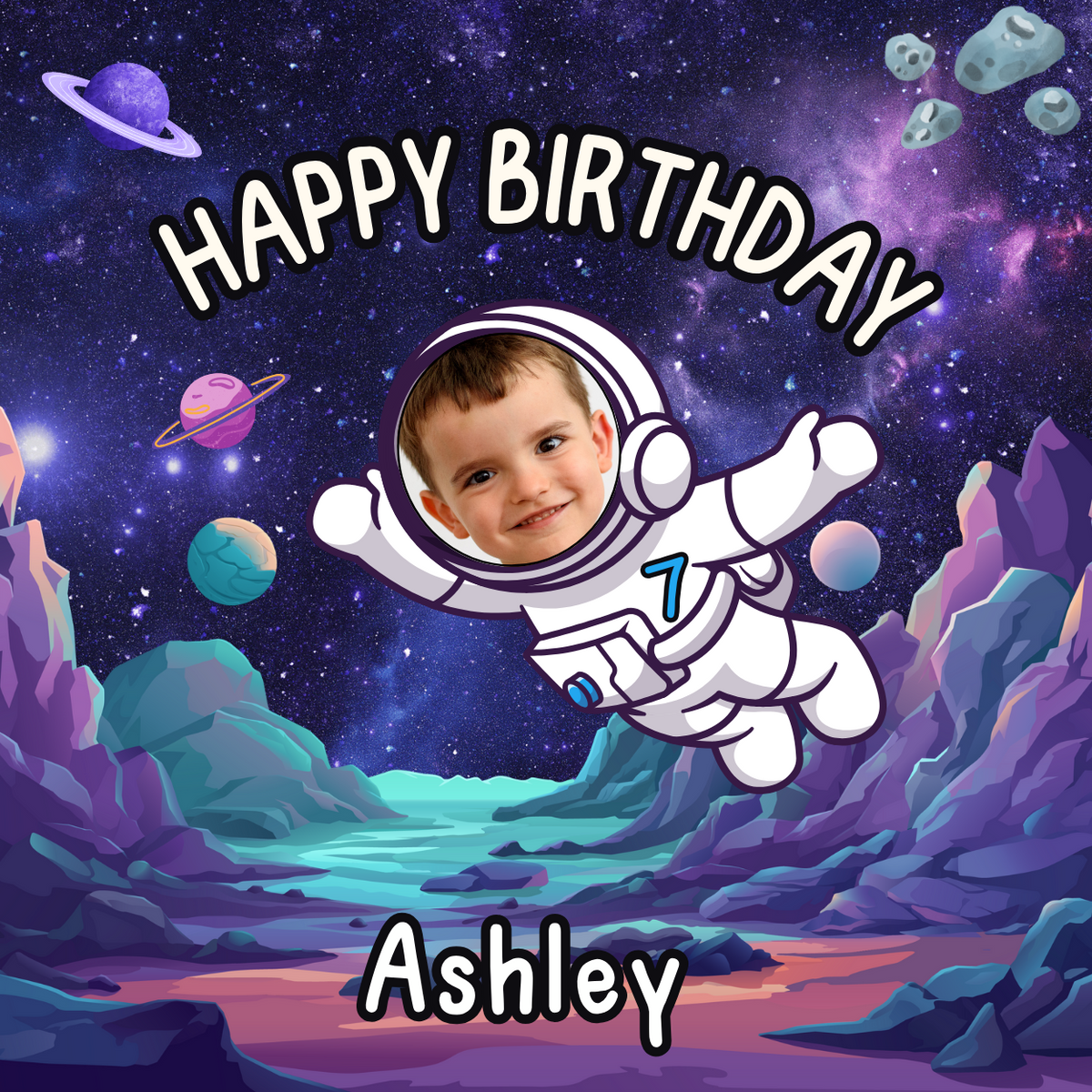 Personalised Cake Topper Edible Pre-cut Space Galaxy Astronaut Photo Topper Premium Icing Wafer or Birthday Poster