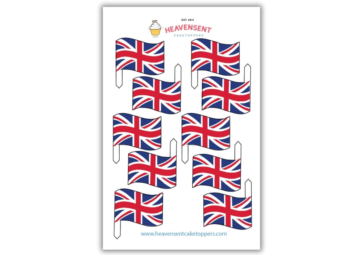 Cake Topper 20x Britain Flags Edible Decorations