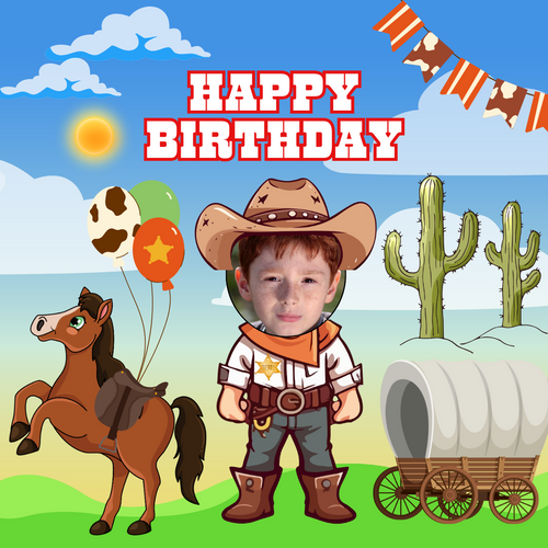 Personalised Photo Cake Topper Edible Pre-cut Cowboy Wild West Horse Cake Topper Premium Icing Wafer or Birthday Poster